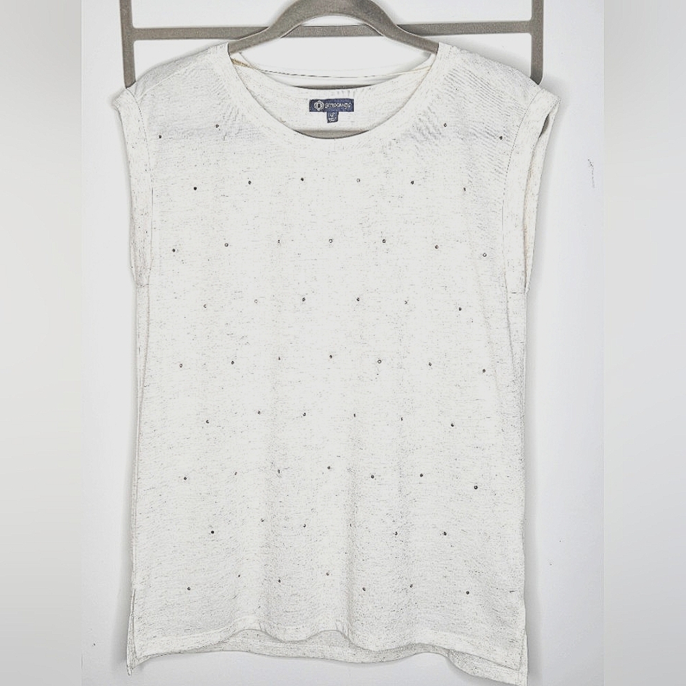 Democracy Cream T-shirt Sleeveless With Studs On Front, Size Small LOOK 💛